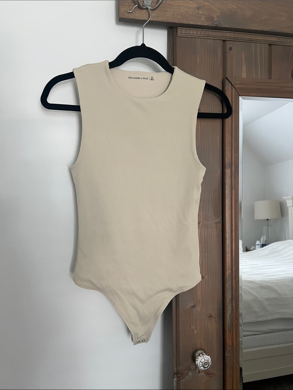 Abercrombie & Fitch Sculpt Ribbed Sleeveless Bodysuit in Light Khaki